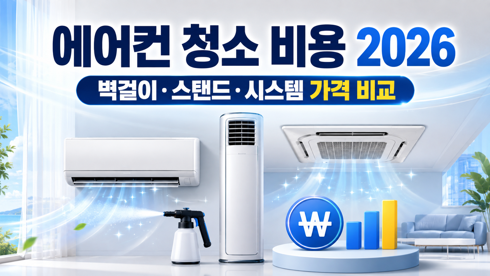 2026년 벽걸이·스탠드·시스템 에어컨 청소 비용을 비교한 썸네일