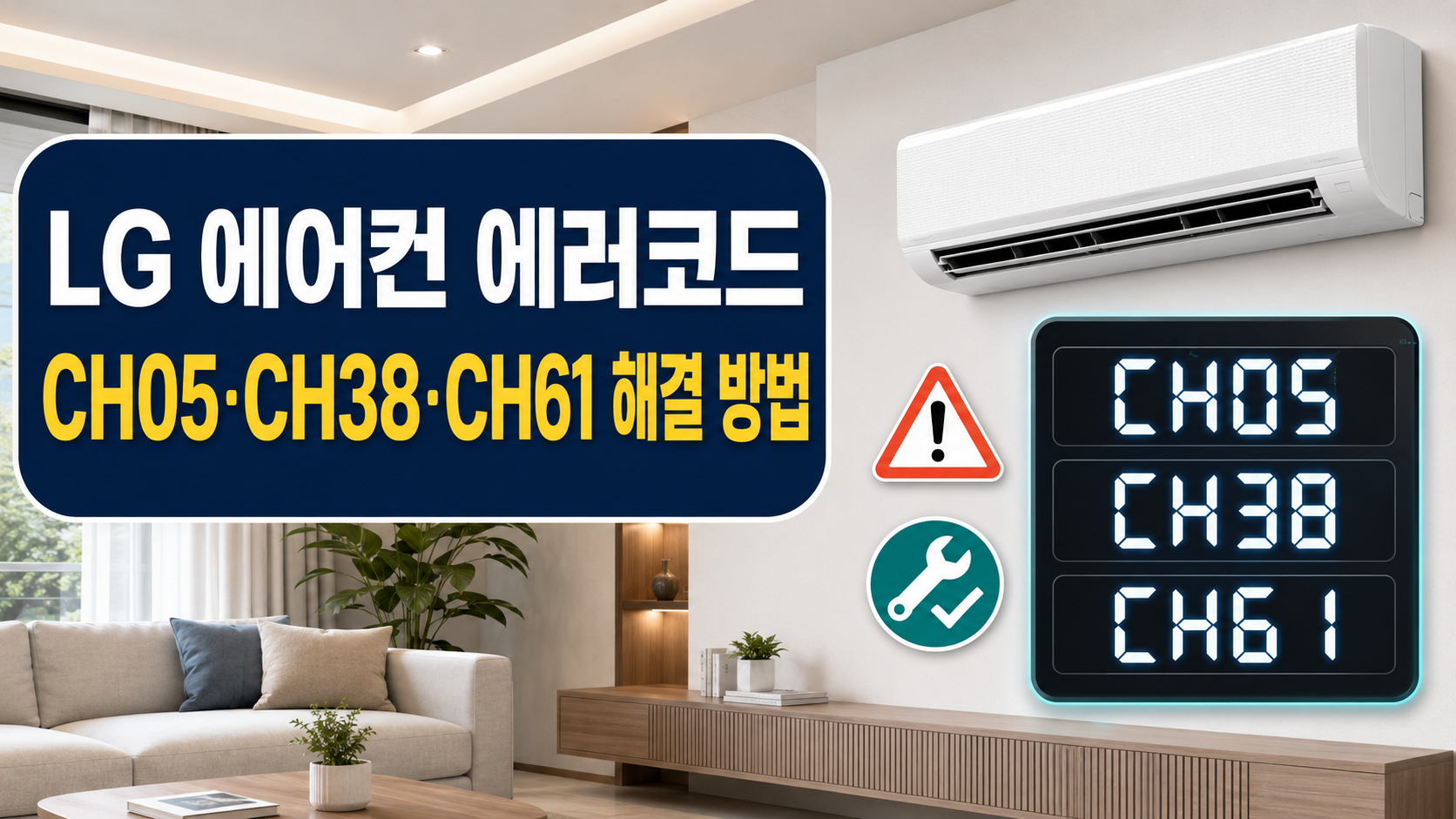 LG 에어컨 CH05·CH38·CH61 에러코드의 원인과 해결 방법을 안내하는 썸네일
